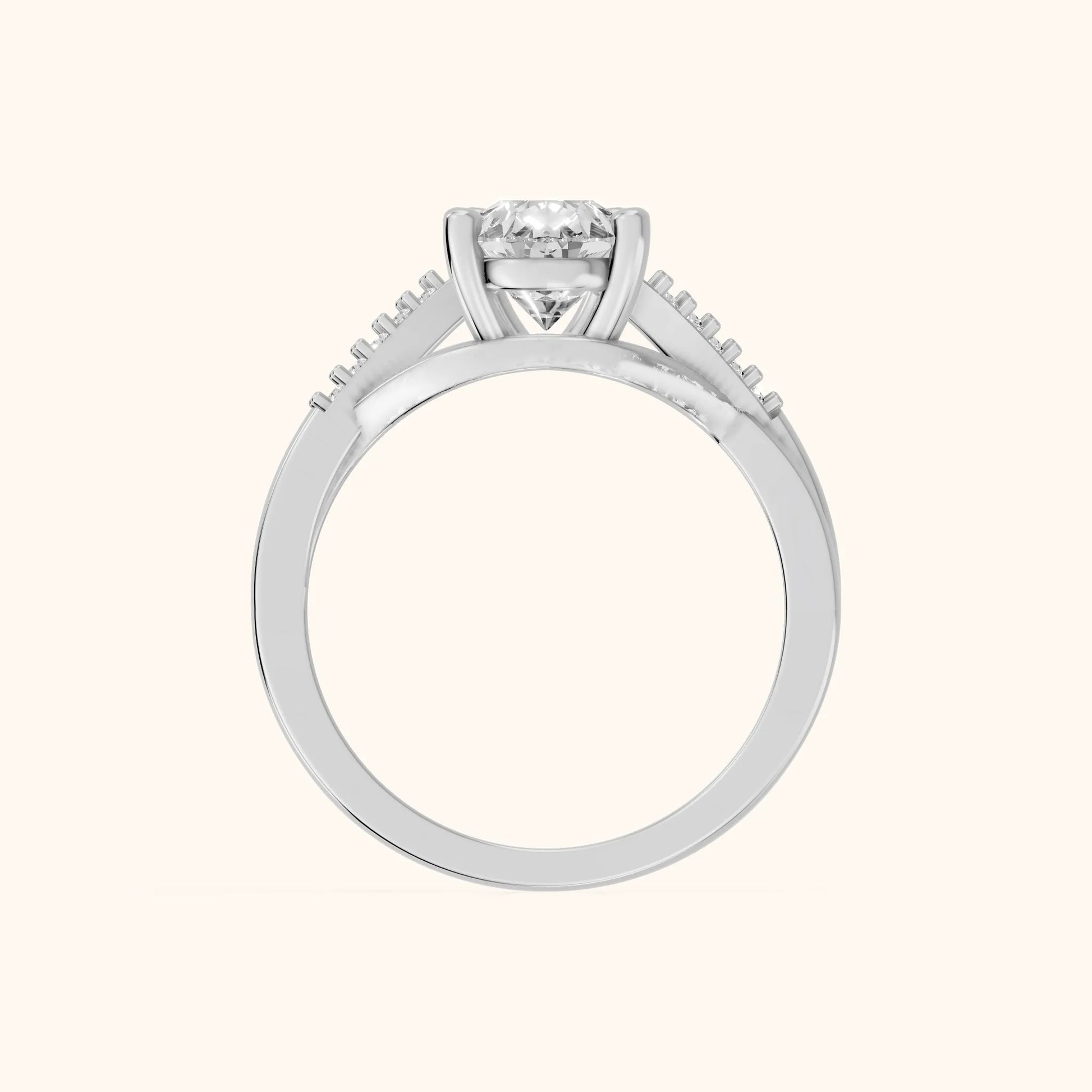 Veronica Twist Side Stone Pear Diamond Engagement Ring in Silver - FingerView