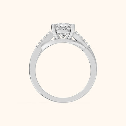 Veronica Twist Side Stone Pear Diamond Engagement Ring in Silver - FingerView