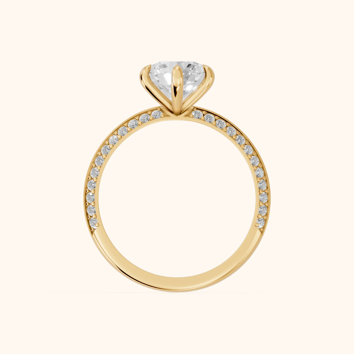 Meredith Knife Edge Pavé Round Diamond Engagement Ring in Yellow Gold - FingerView.webp