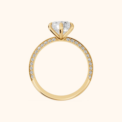 Meredith Knife Edge Pavé Round Diamond Engagement Ring in Yellow Gold - FingerView.webp
