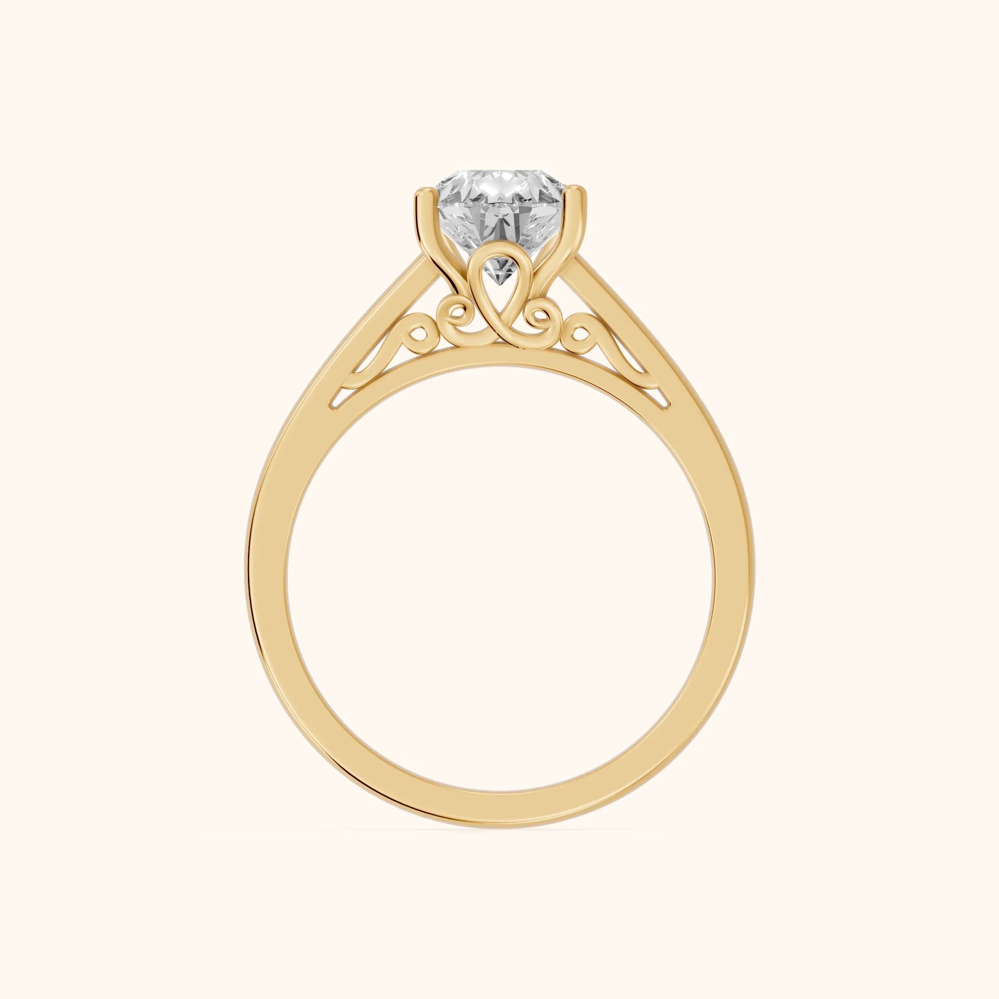 Iris Vintage Pear Diamond Engagement Ring in Yellow Gold - FingerView