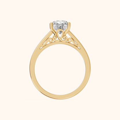 Iris Vintage Pear Diamond Engagement Ring in Yellow Gold - FingerView