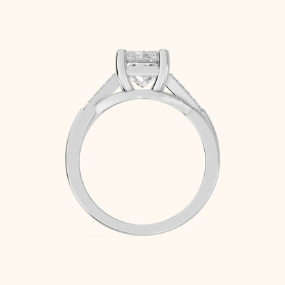 Veronica Twist Side Stone Princess Diamond Engagement Ring in White Gold - FingerView