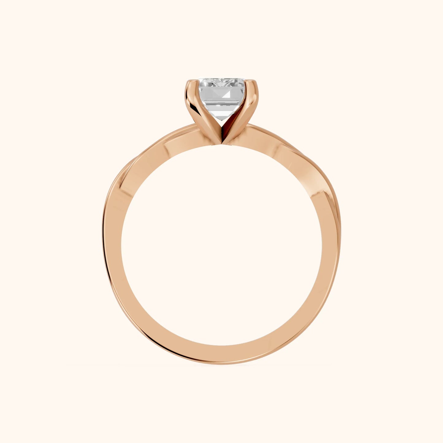 Iris Twist Emerald Diamond Engagement Ring in Rose Gold - FingerView