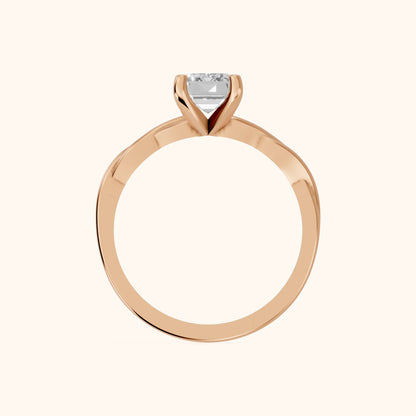 Iris Twist Emerald Diamond Engagement Ring in Rose Gold - FingerView