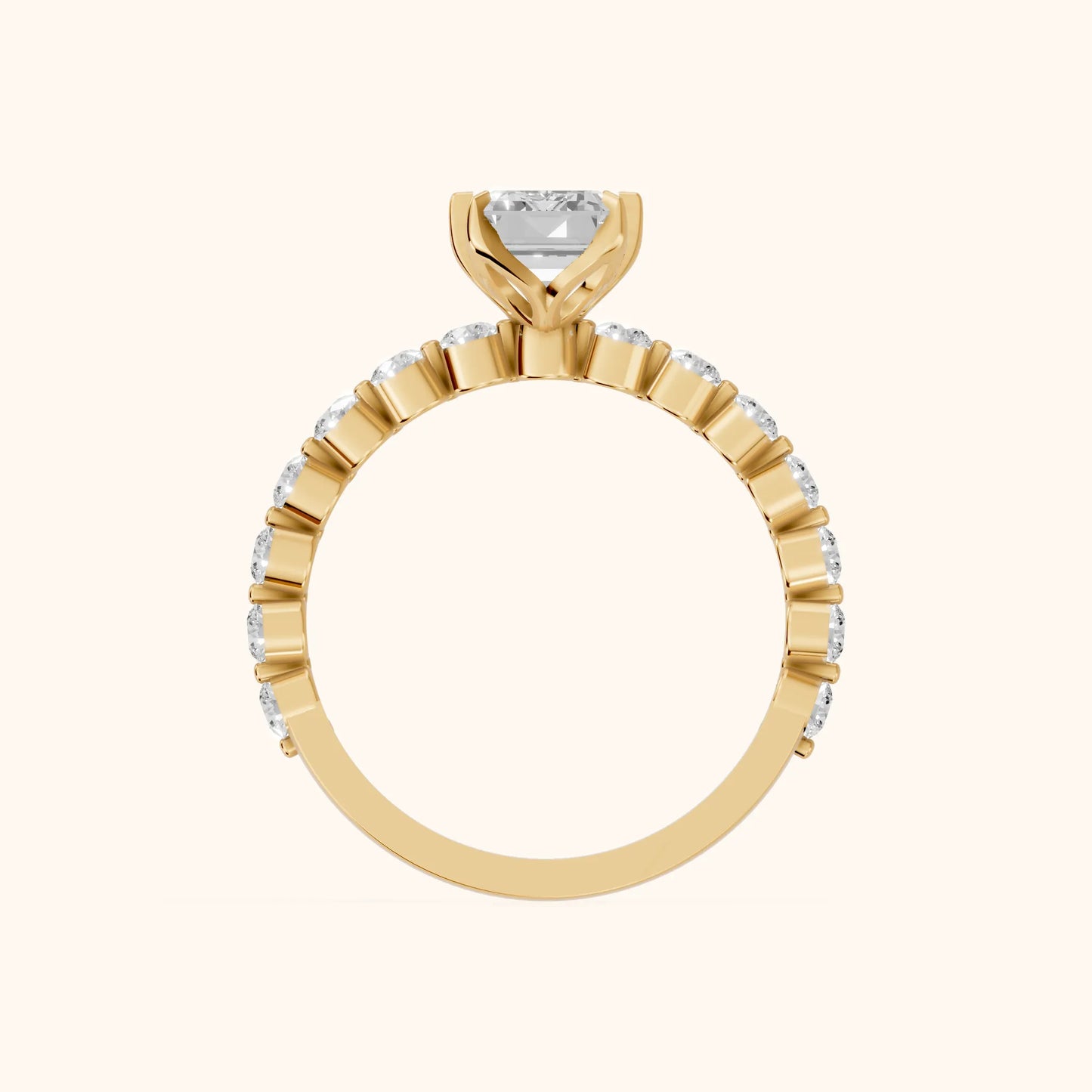 Eleanor Majesty Side Stone Emerald Diamond Engagement Ring in Yellow Gold - FingerView