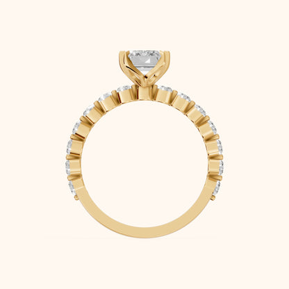Eleanor Majesty Side Stone Emerald Diamond Engagement Ring in Yellow Gold - FingerView