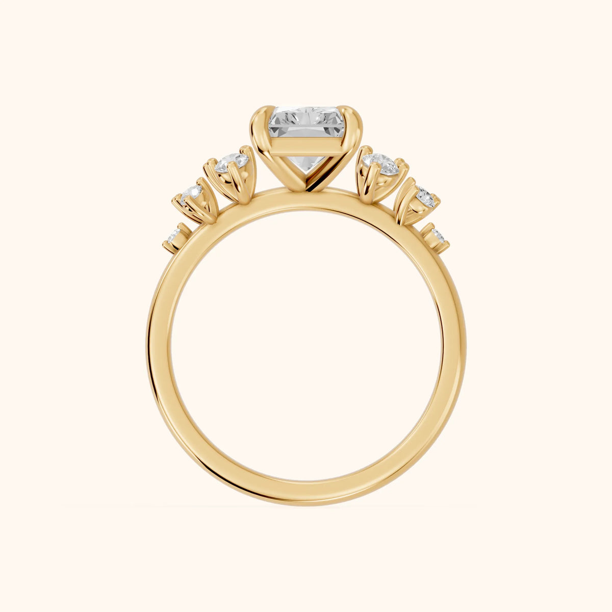 Mirabelle Cluster Radiant Diamond Engagement Ring in Yellow Gold - FingerView.webp