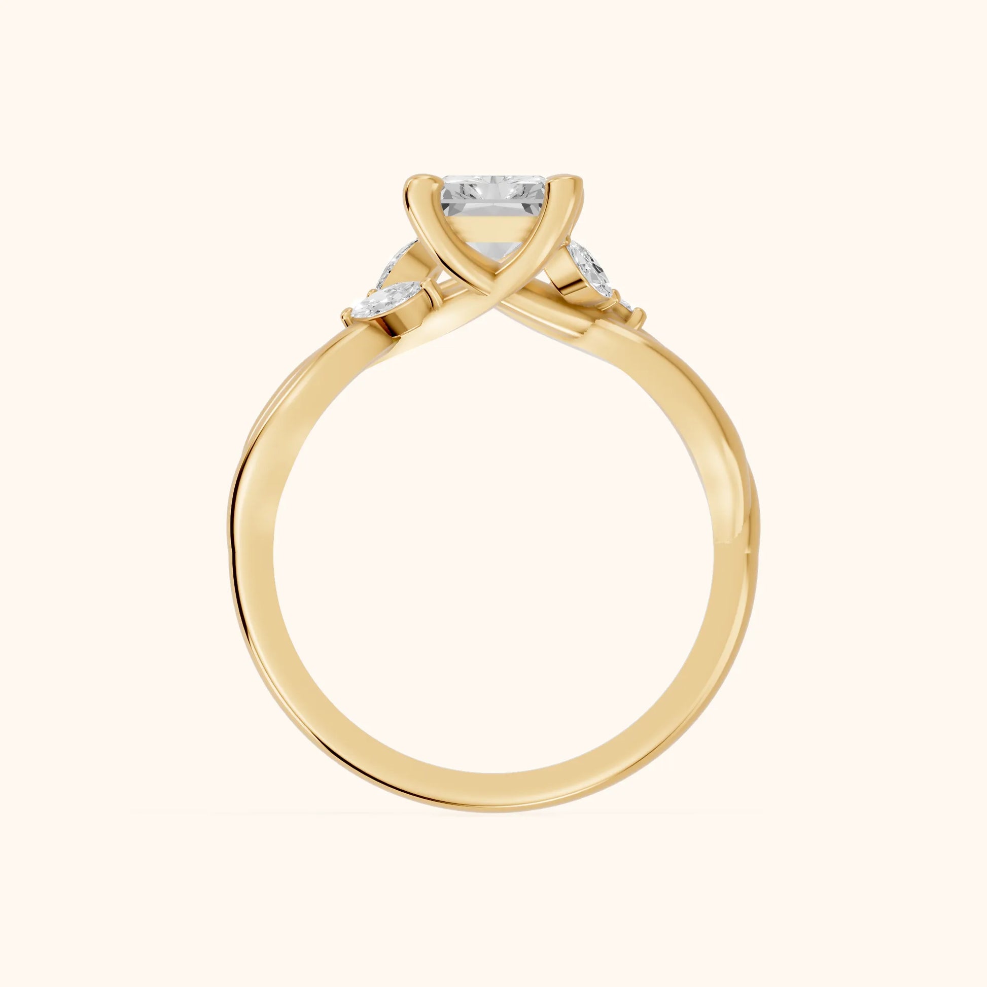 Luna Glow Twisted Radiant Diamond Engagement Ring in Yellow Gold - FingerView