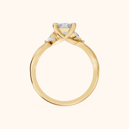 Luna Glow Twisted Radiant Diamond Engagement Ring in Yellow Gold - FingerView