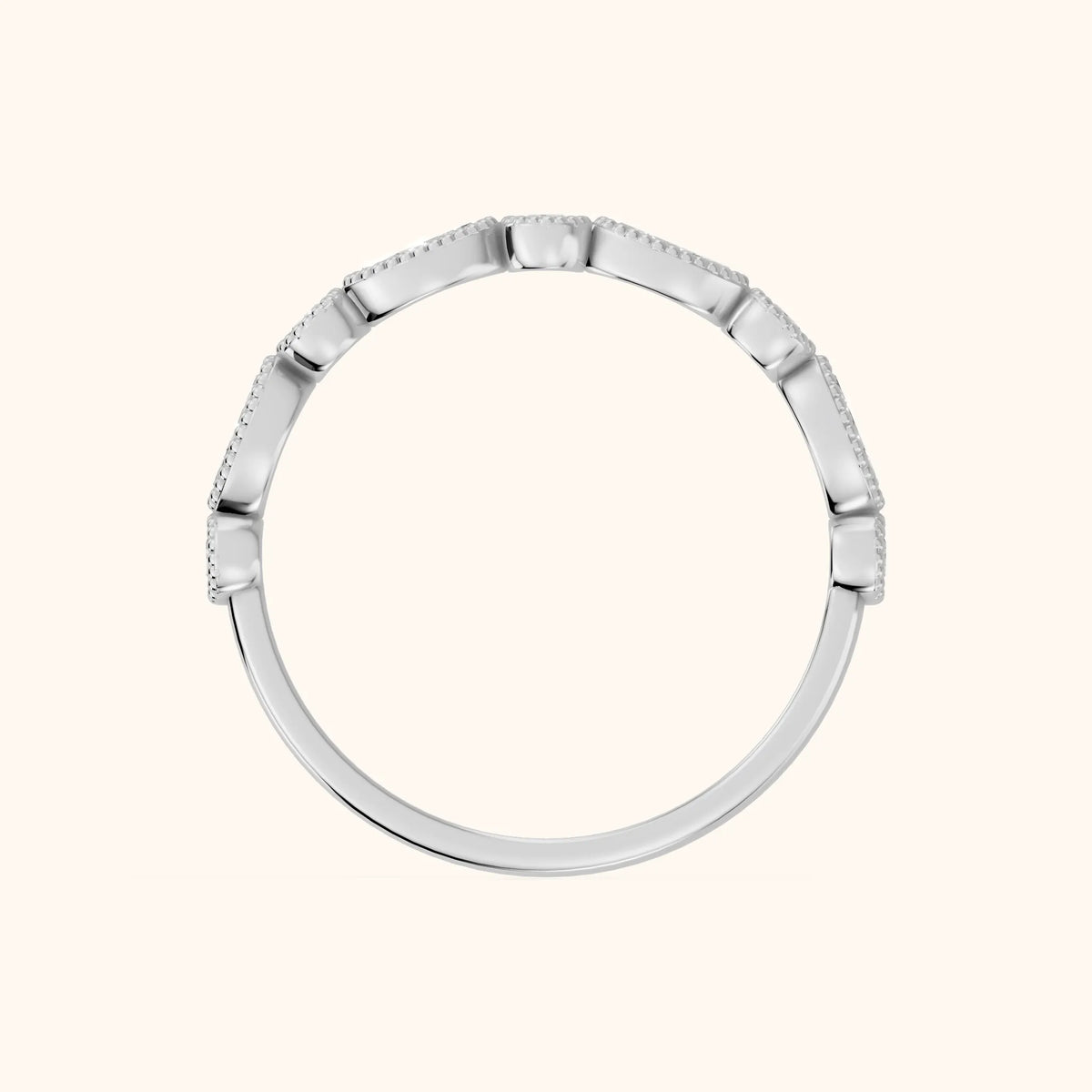 Celina Milgrain Bezel Marquise & Round Diamond Half Eternity Band in White Gold - FingerView