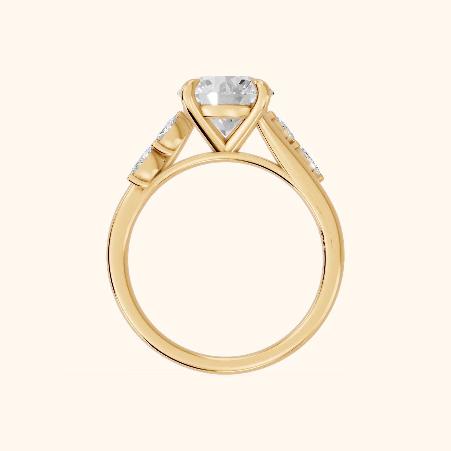 Flora Twist Side Stone Round Diamond Engagement Ring in Yellow Gold - FingerView