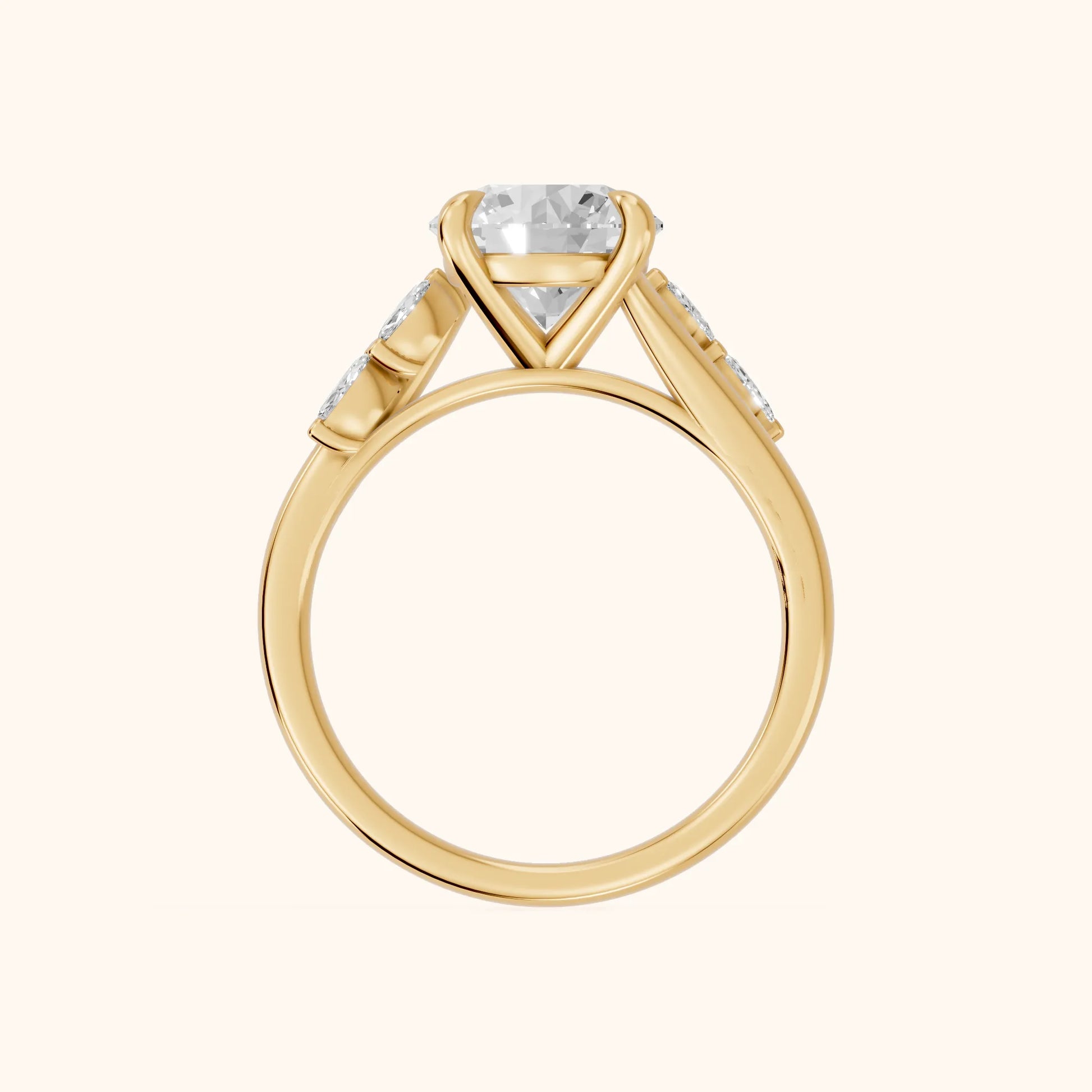 Flora Twist Side Stone Round Diamond Engagement Ring in Yellow Gold - FingerView