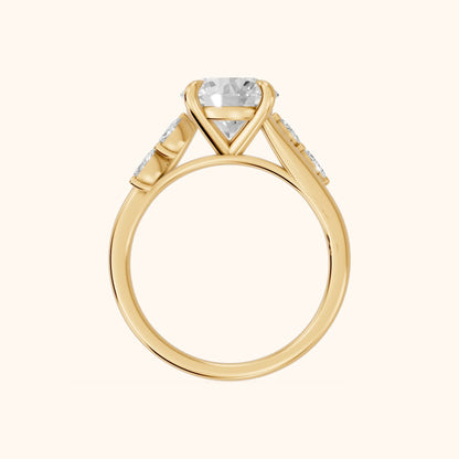Flora Twist Side Stone Round Diamond Engagement Ring in Yellow Gold - FingerView