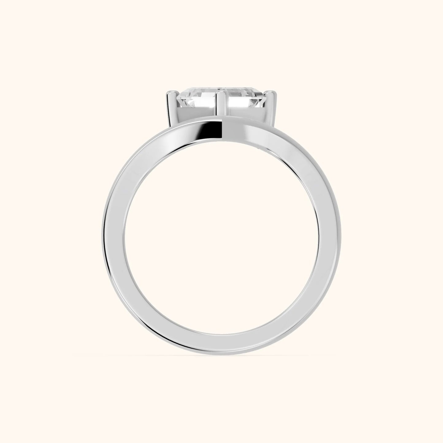 Evelyn Chevron Solitaire Asscher Diamond Engagement Ring in White Gold - FingerView