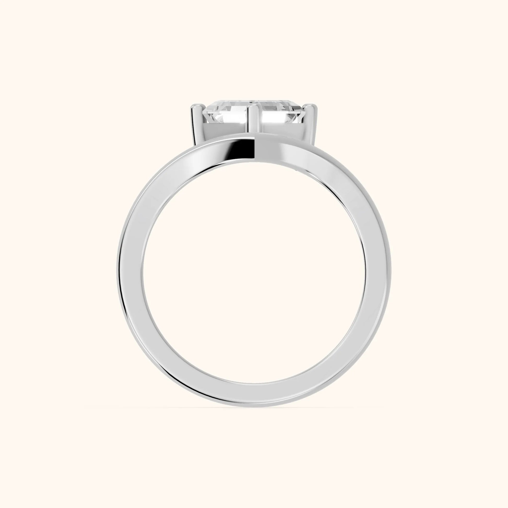 Evelyn Chevron Solitaire Asscher Diamond Engagement Ring in White Gold - FingerView