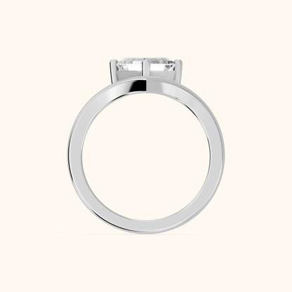 Evelyn Chevron Solitaire Asscher Diamond Engagement Ring in White Gold - FingerView