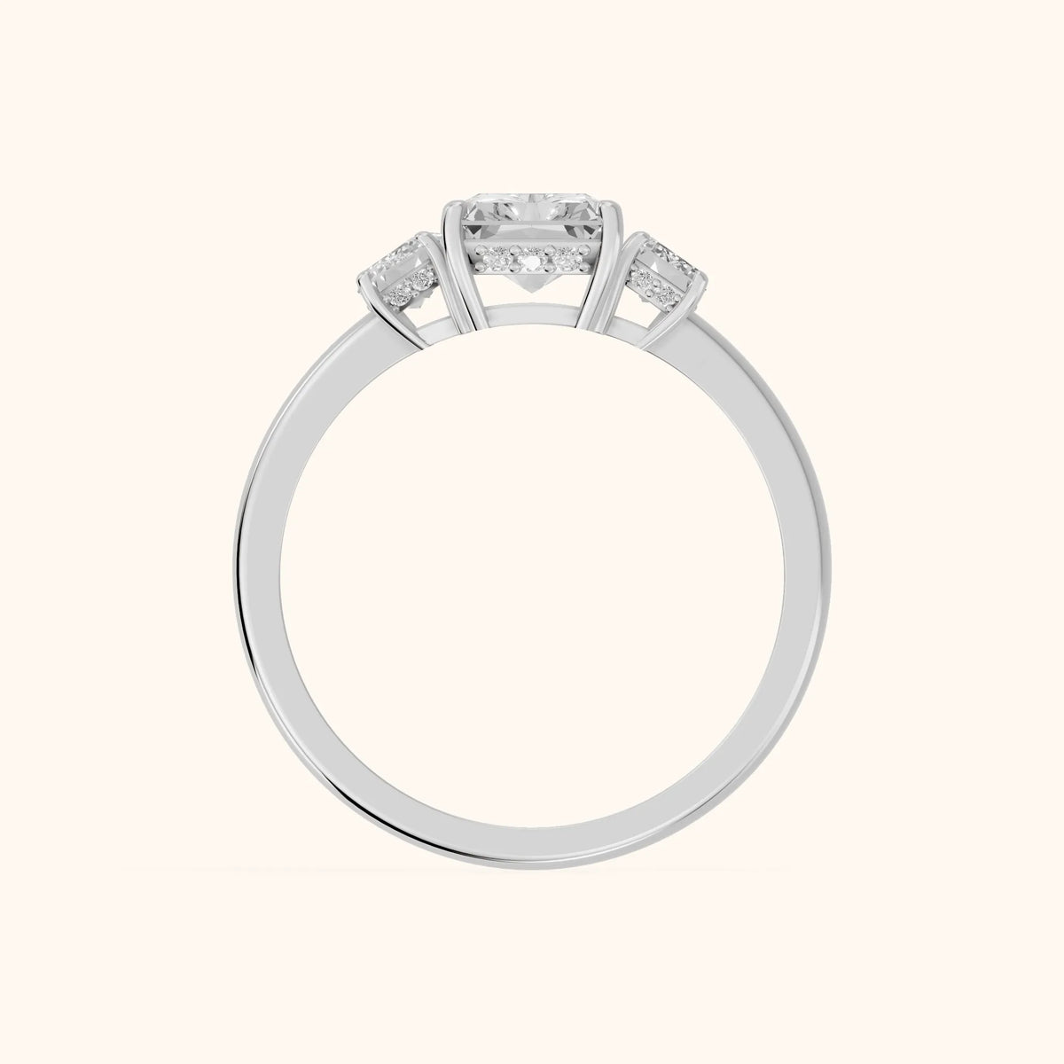 Marian Three-Stone Hidden Halo Radiant Diamond Engagement Ring in White Gold - FingerView.webp