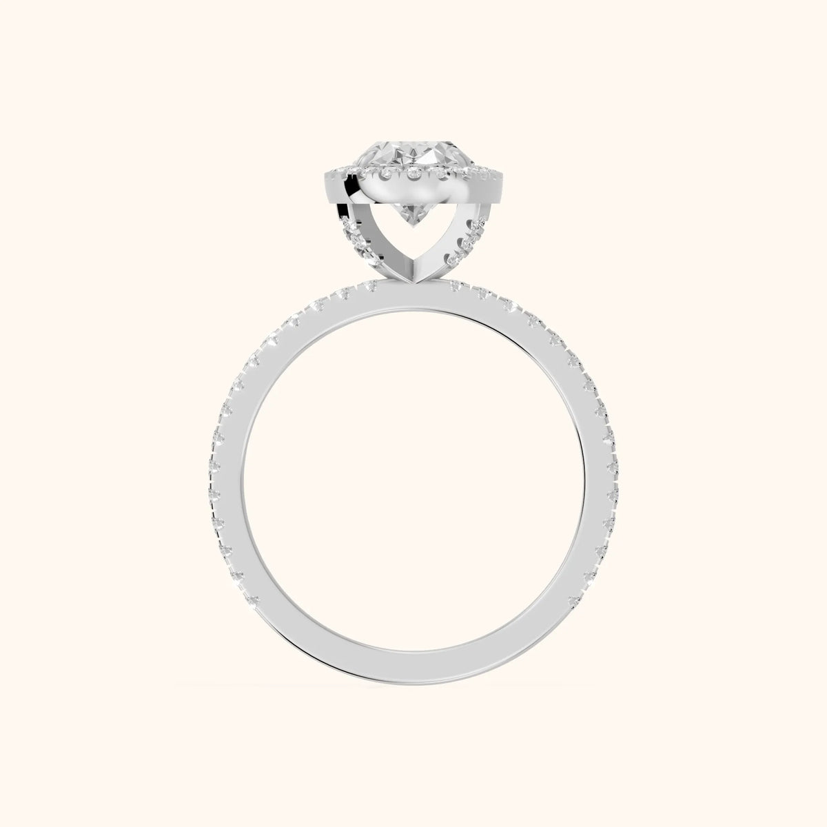 Rosemary Halo Pavé Oval Diamond Engagement Ring in White Gold - FingerView.webp