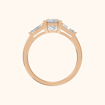 Winnie Three-Stone Princess Diamond Engagement Ring in Rose Gold - FingerView.webp