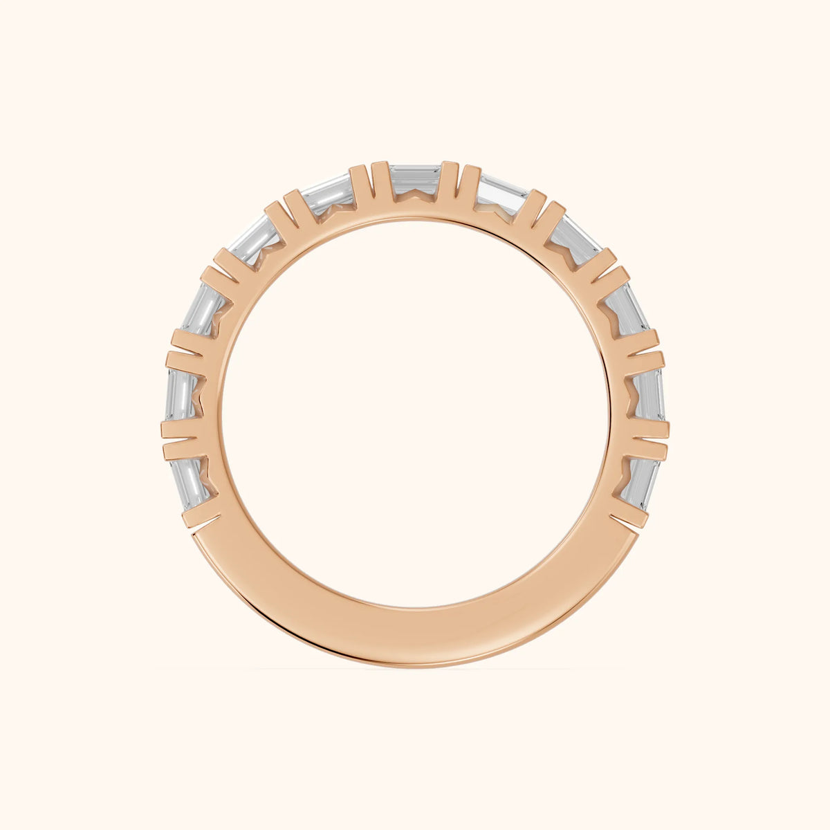 Melina Shared Prong Emerald Diamond Half Eternity Band in Rose Gold - FingerView