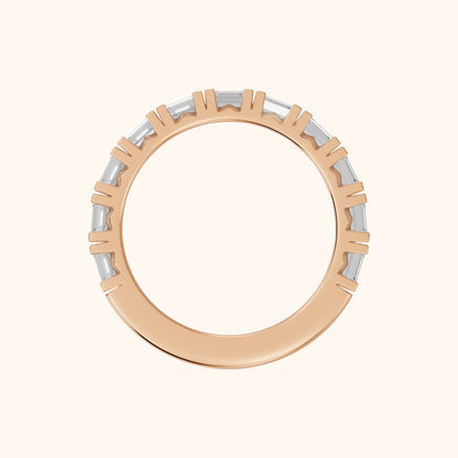 Melina Shared Prong Emerald Diamond Half Eternity Band in Rose Gold - FingerView