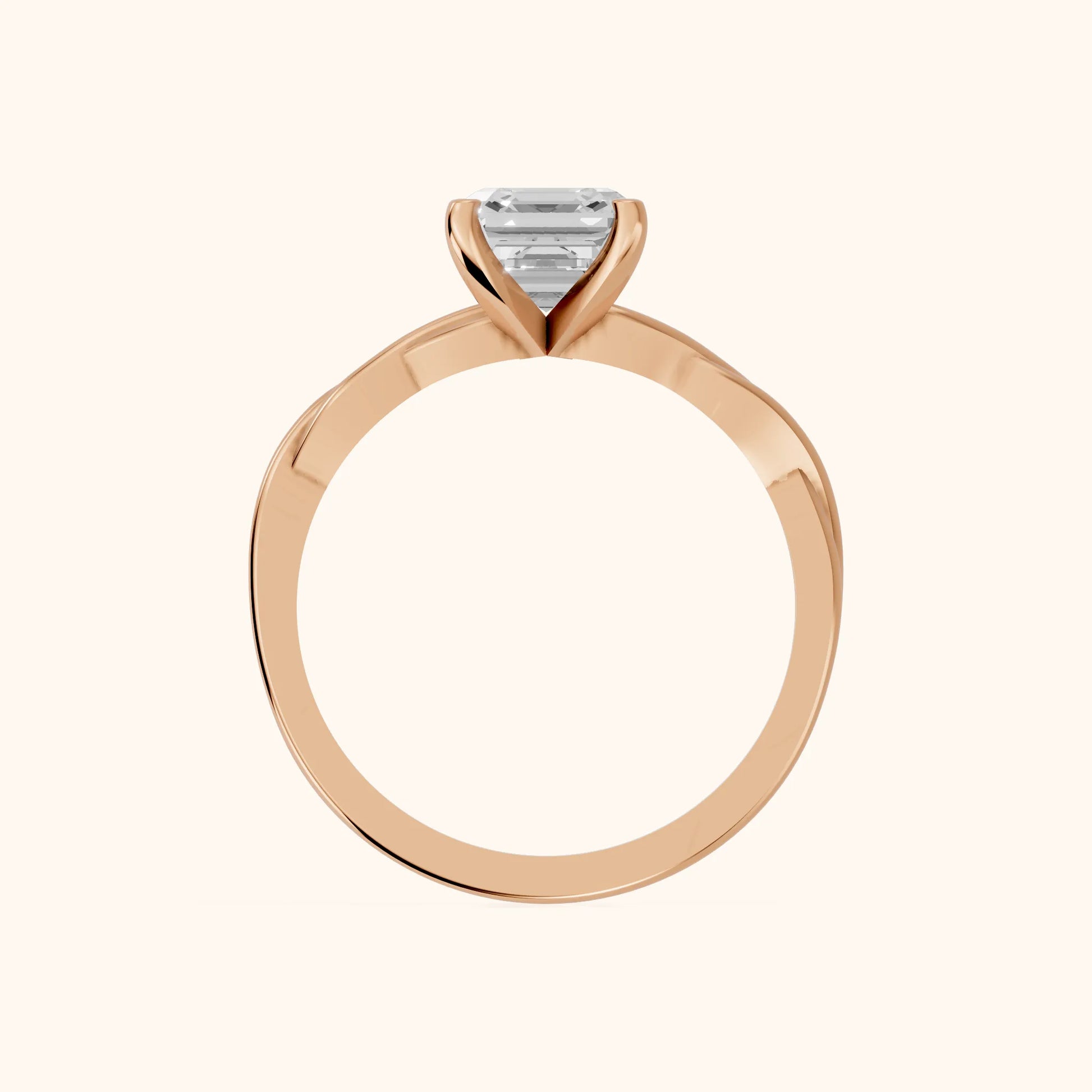 Iris Twist Asscher Diamond Engagement Ring in Rose Gold - FingerView