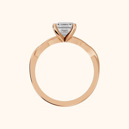 Iris Twist Asscher Diamond Engagement Ring in Rose Gold - FingerView