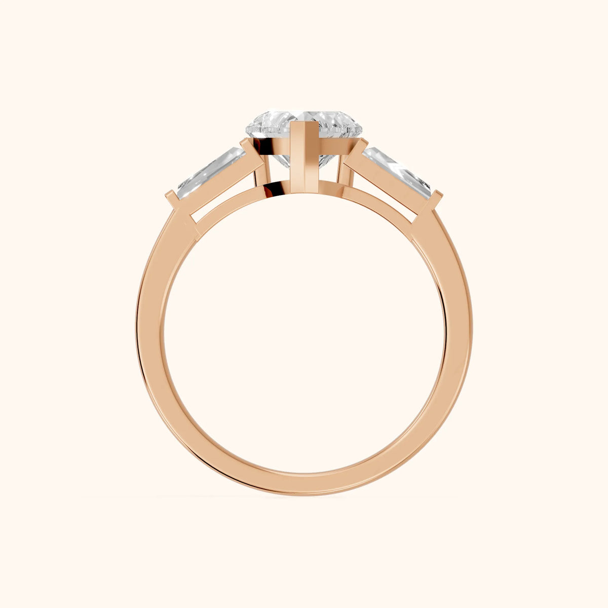 Winnie Three-Stone Heart Diamond Engagement Ring in Rose Gold - FingerView.webp