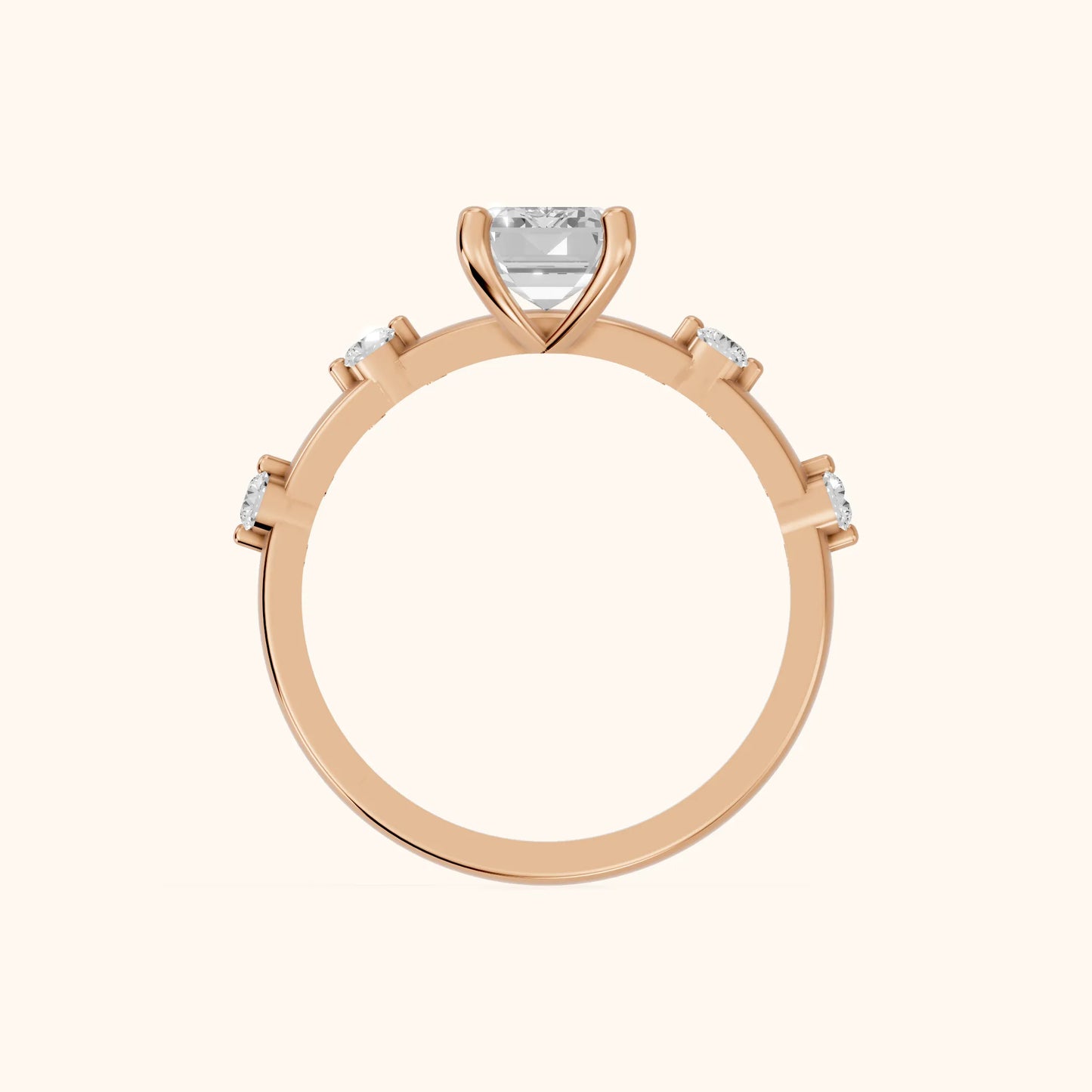 Elena Radiance Solitaire Emerald Diamond Engagement Ring in Rose Gold - FingerView