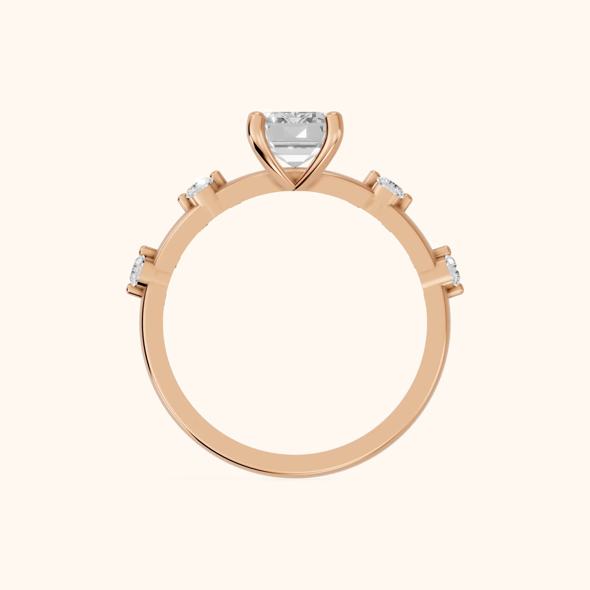 Elena Radiance Solitaire Emerald Diamond Engagement Ring in Rose Gold - FingerView
