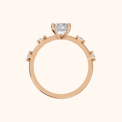 Elena Radiance Solitaire Emerald Diamond Engagement Ring in Rose Gold - FingerView