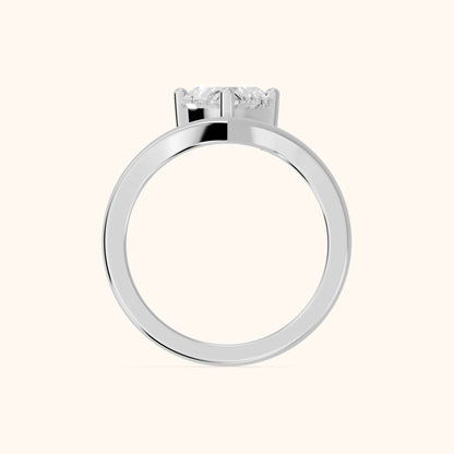 Evelyn Chevron Solitaire Heart Diamond Engagement Ring in White Gold - FingerView