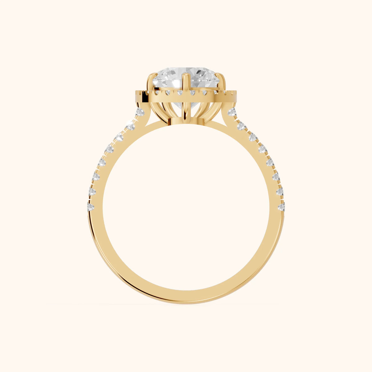Mabel Halo French Pavé Round Diamond Engagement Ring in Yellow Gold - FingerView.webp