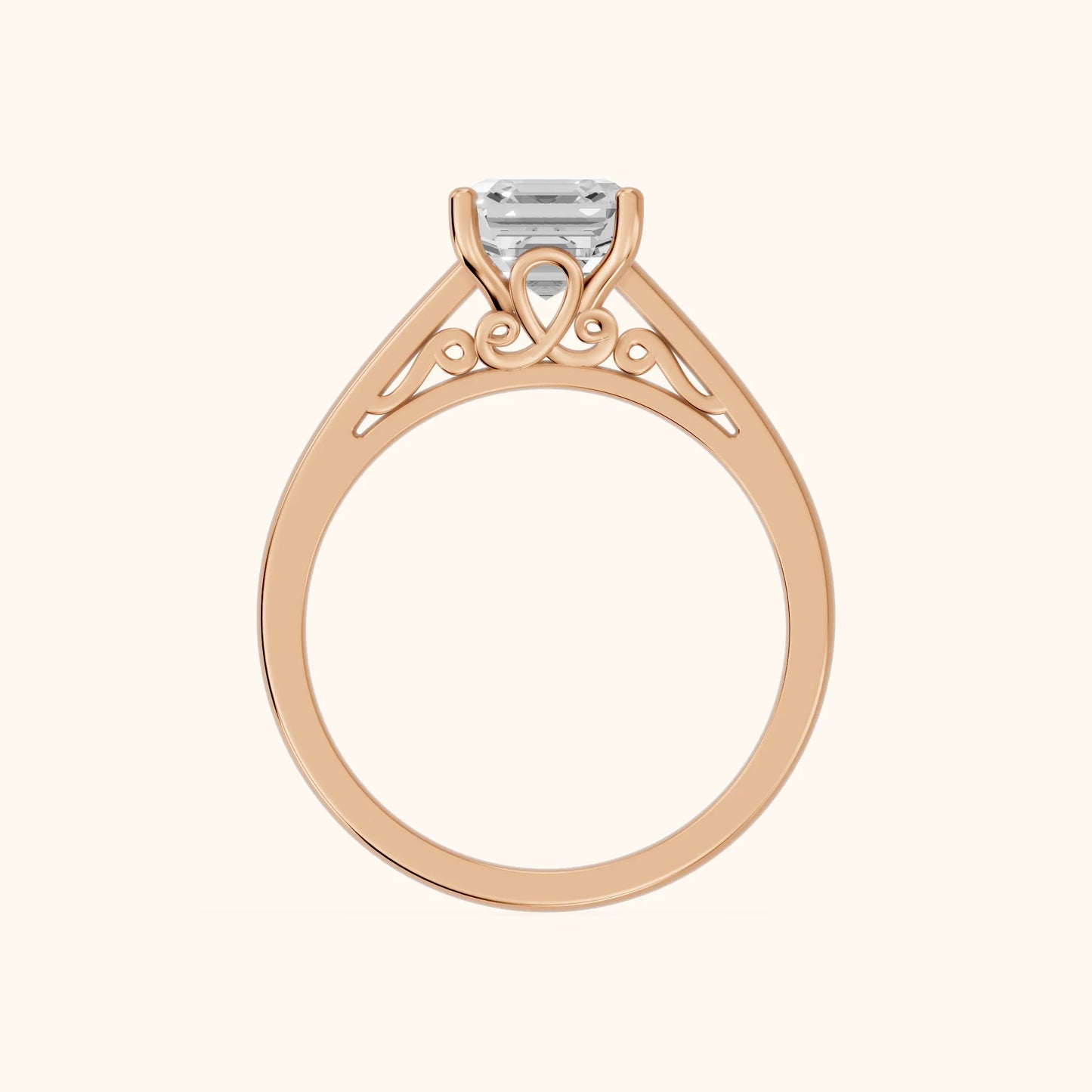 Iris Vintage Asscher Diamond Engagement Ring in Rose Gold - FingerView