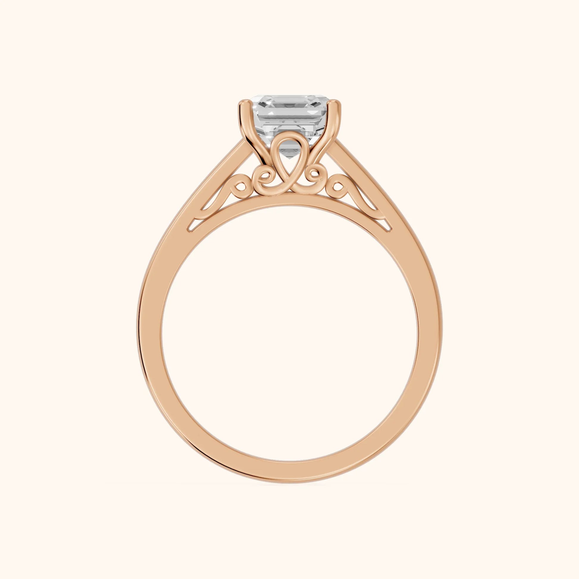 Iris Vintage Asscher Diamond Engagement Ring in Rose Gold - FingerView