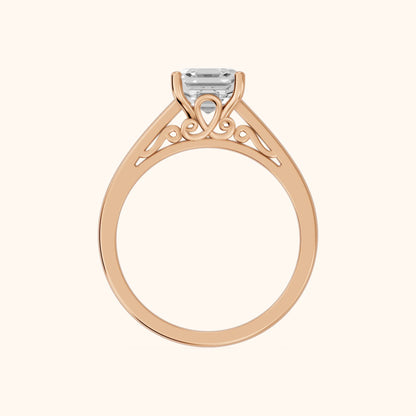Iris Vintage Asscher Diamond Engagement Ring in Rose Gold - FingerView