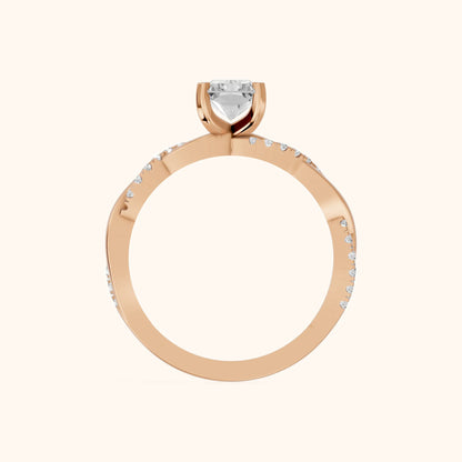 Twisted Side Stone Radiant Diamond Engagement Ring in Rose Gold - FingerView