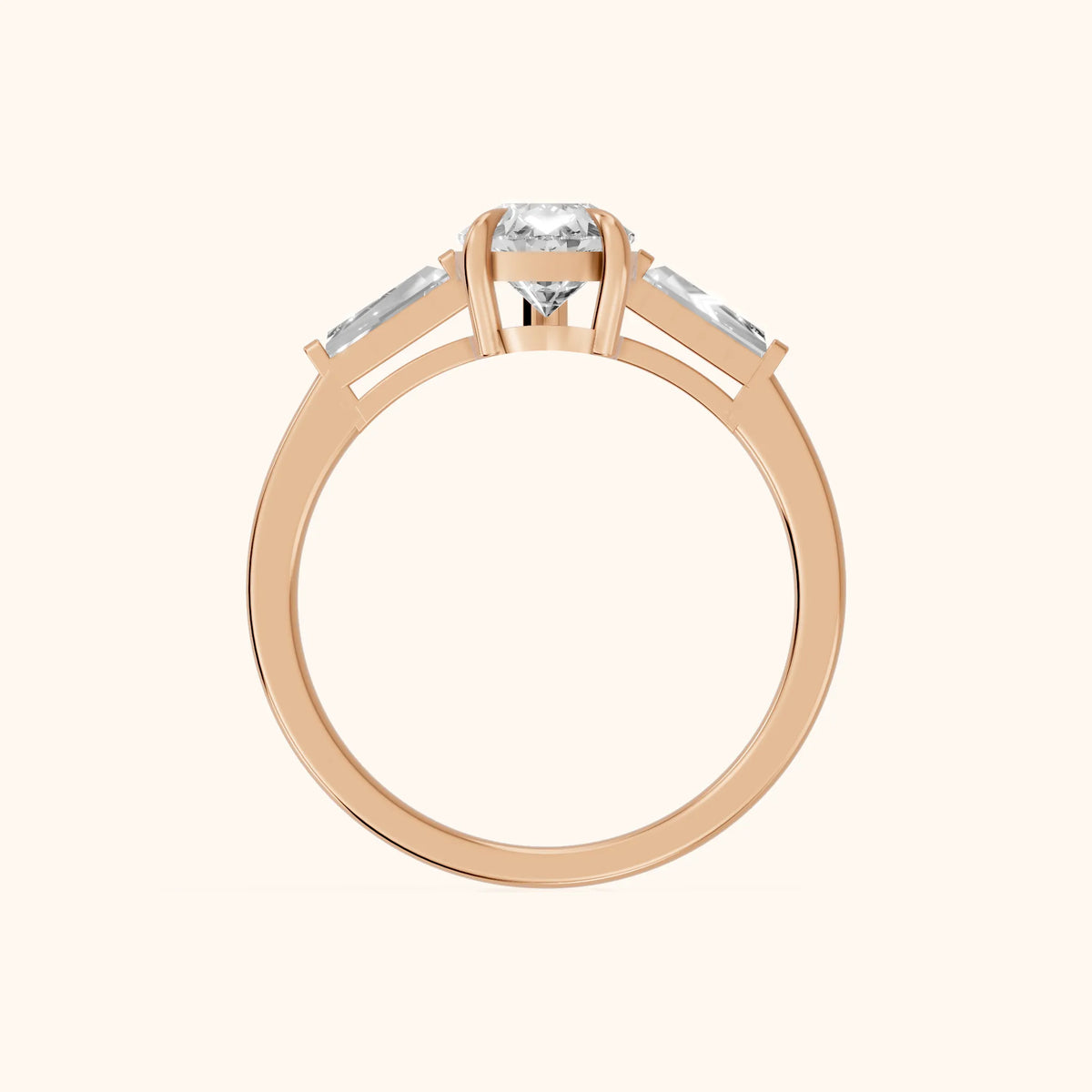 Winnie Three-Stone Pear Diamond Engagement Ring in Rose Gold - FingerView.webp