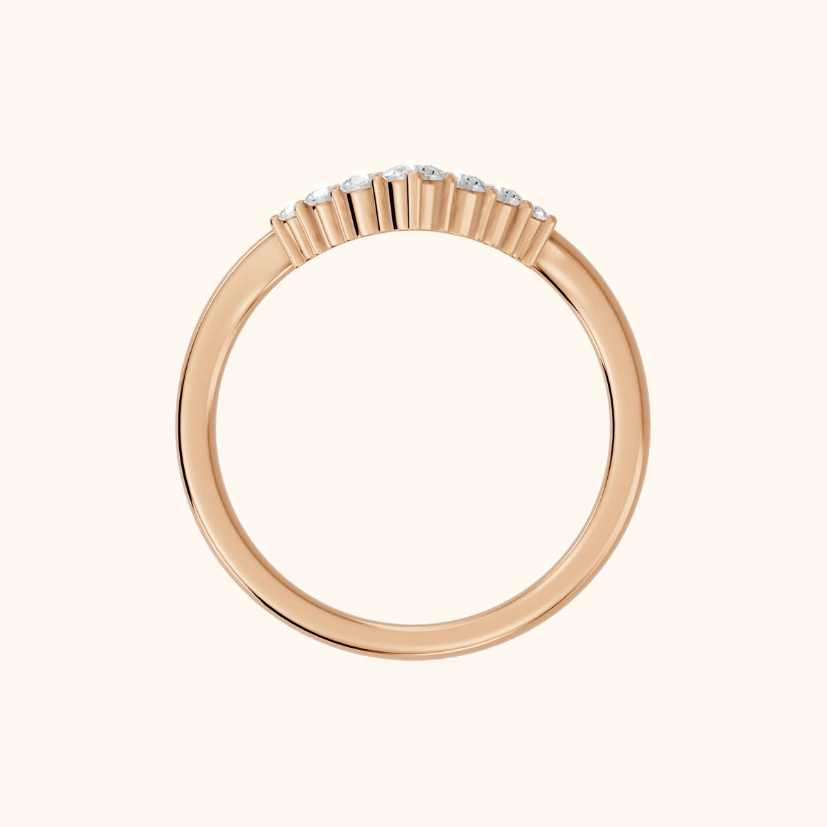 Simone Curved Round Diamond Wedding Band in Rose Gold - FingerView