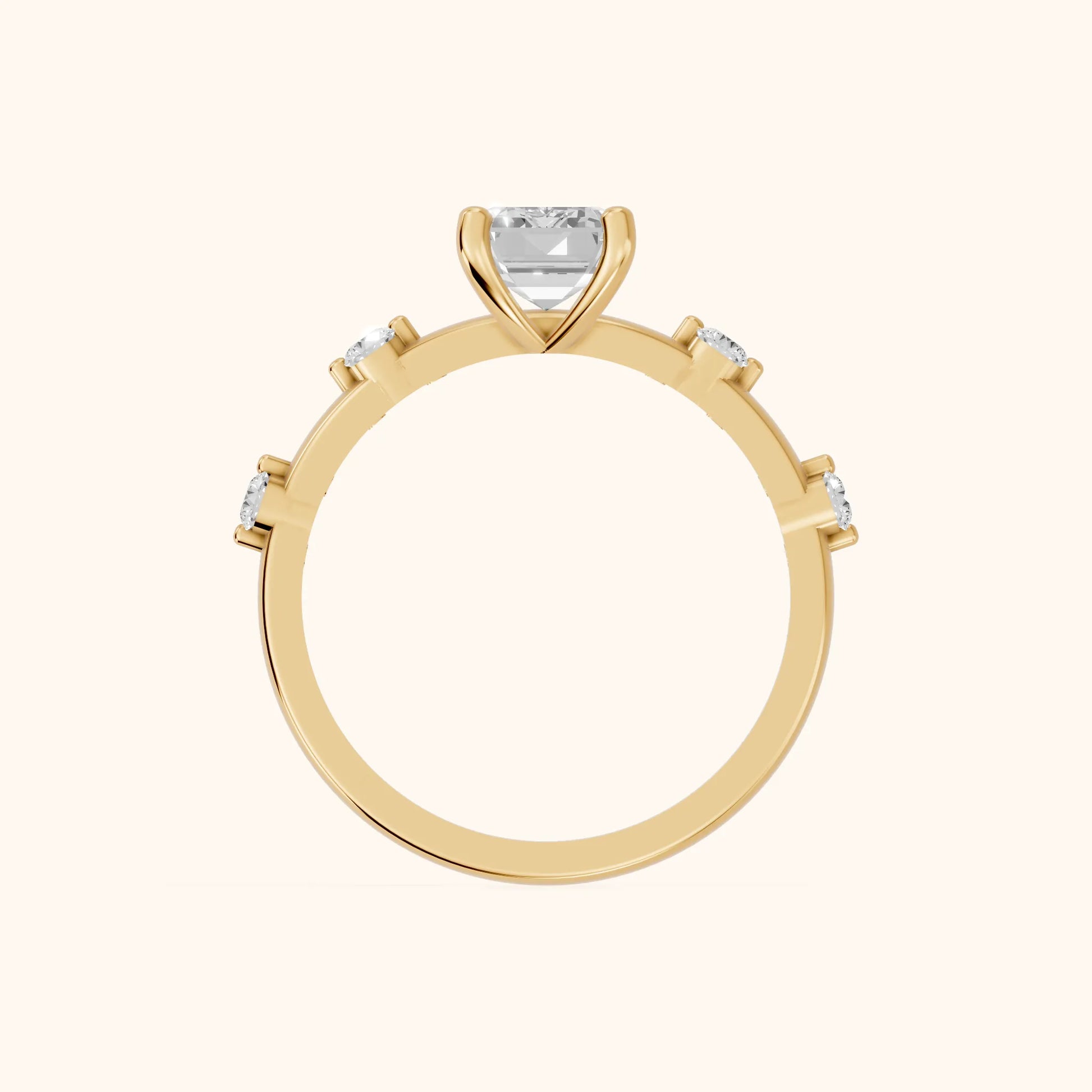 Elena Radiance Solitaire Emerald Diamond Engagement Ring in Yellow Gold - FingerView