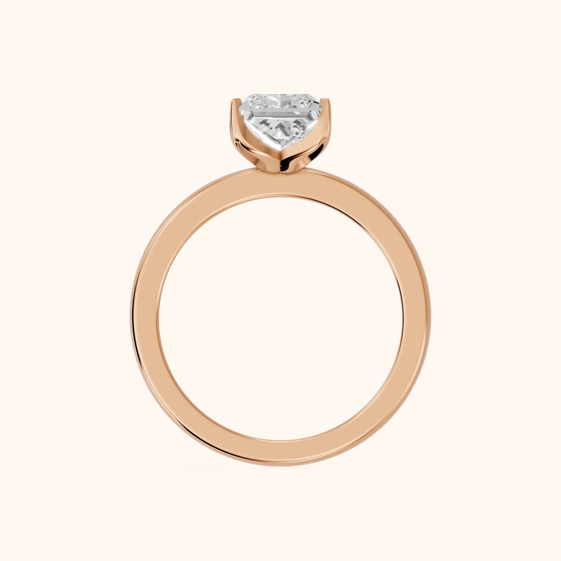 Serena Blossom Solitaire Princess Diamond Engagement Ring in Rose Gold - FingerView