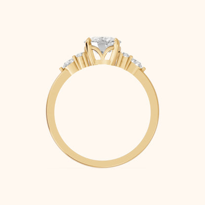 Amelia Three Stone Cushion Diamond Engagement Ring in Yellow Gold - FingerView