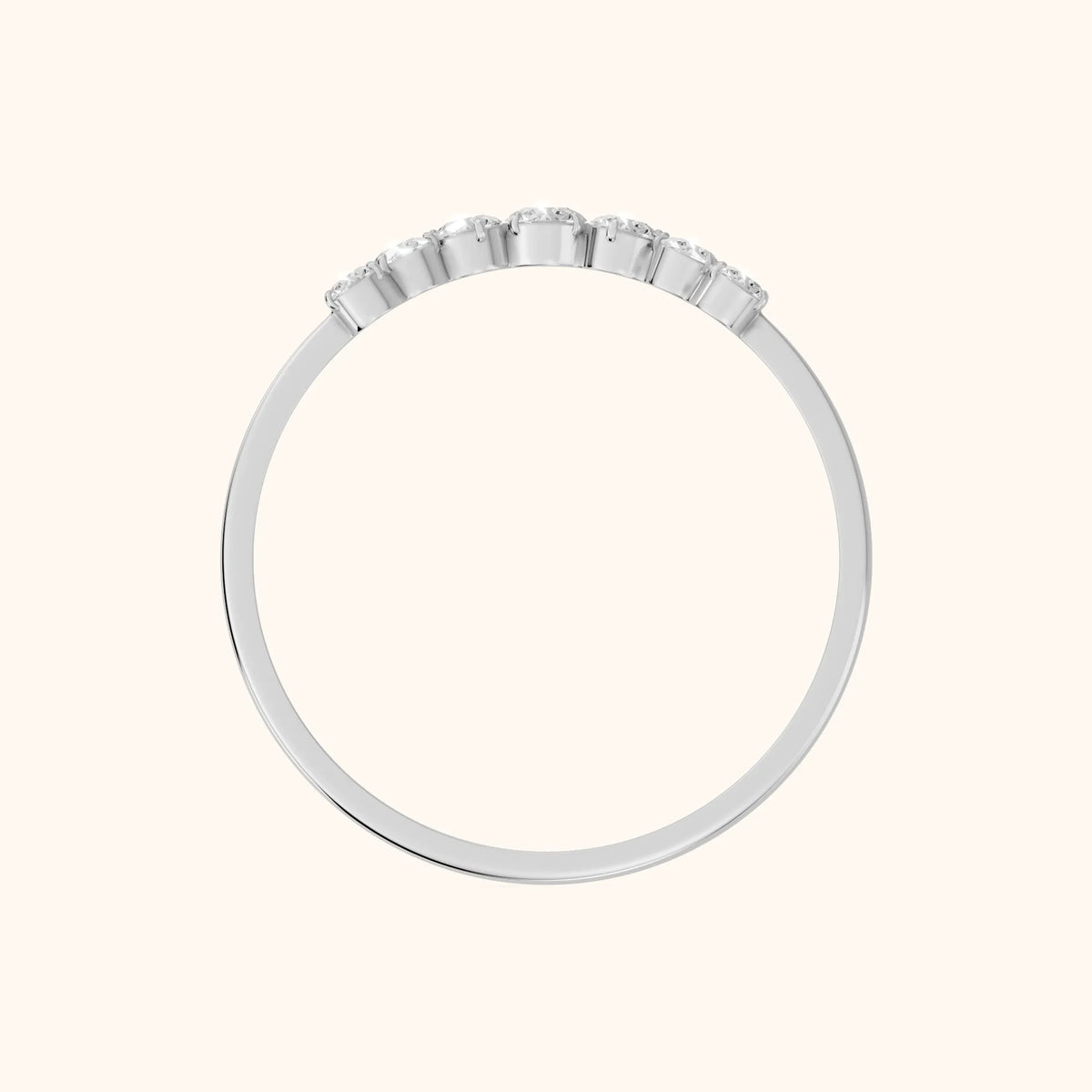 Lumi Curved Round Diamond Stackable Ring in White Gold - FingerView