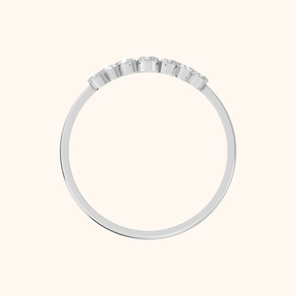 Lumi Curved Round Diamond Stackable Ring in White Gold - FingerView