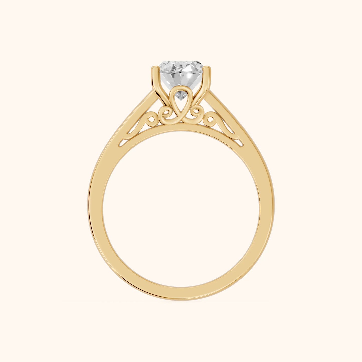 Iris Vintage Oval Diamond Engagement Ring in Yellow Gold - FingerView