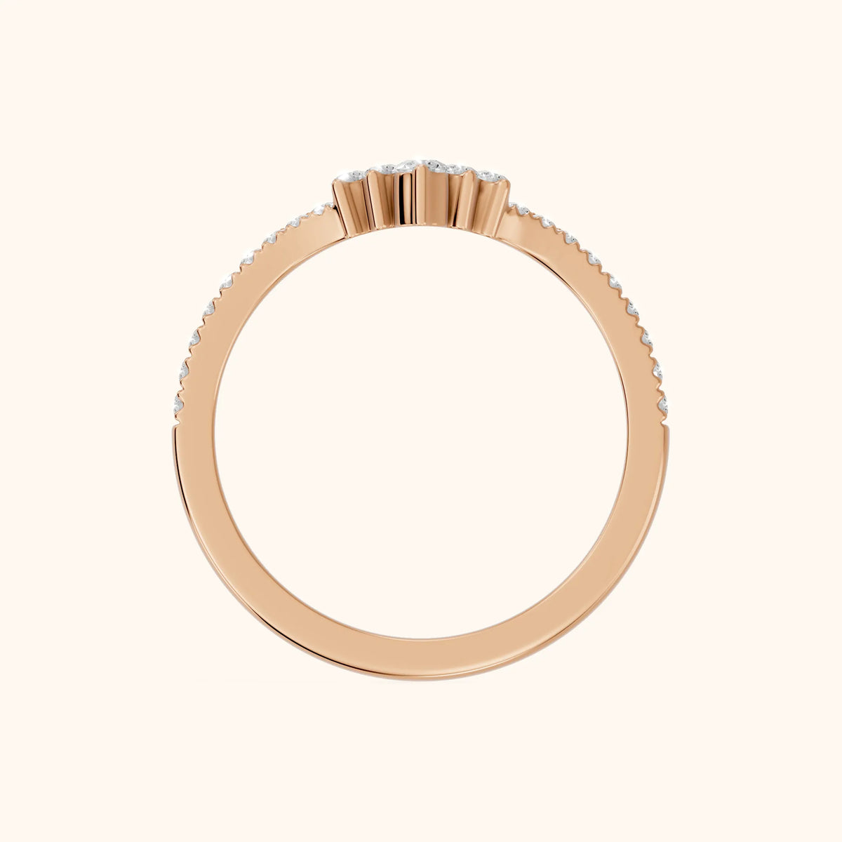 Colette Curved Riviera Round Diamond Wedding Band in Rose Gold - FingerView