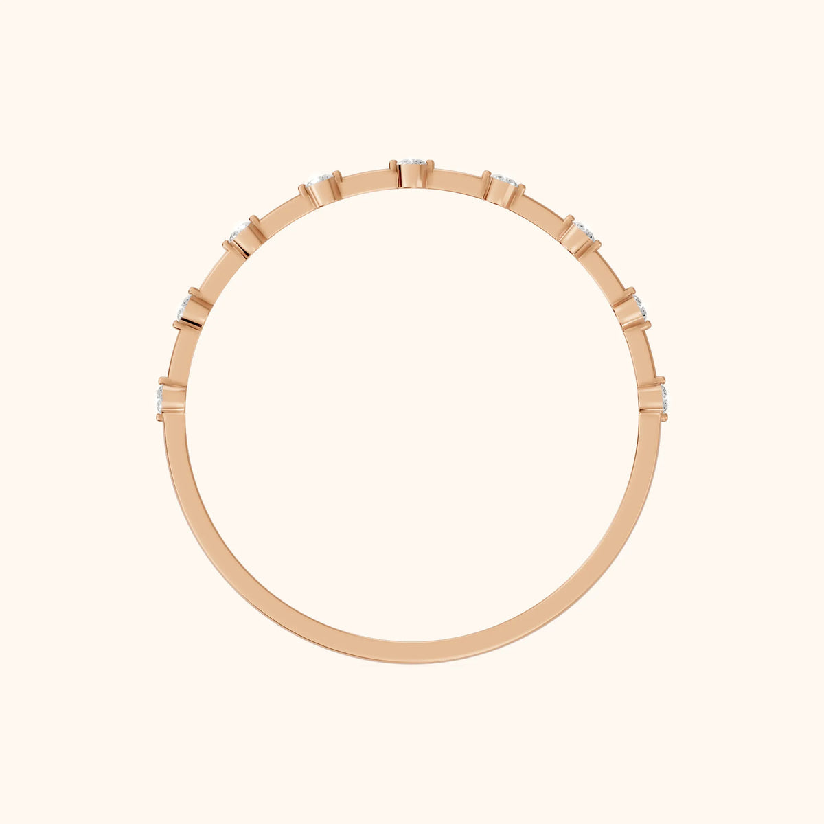 Zaria Dot Dash Round Diamond Wedding Band in Rose Gold - FingerView
