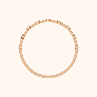 Zaria Dot Dash Round Diamond Wedding Band in Rose Gold - FingerView