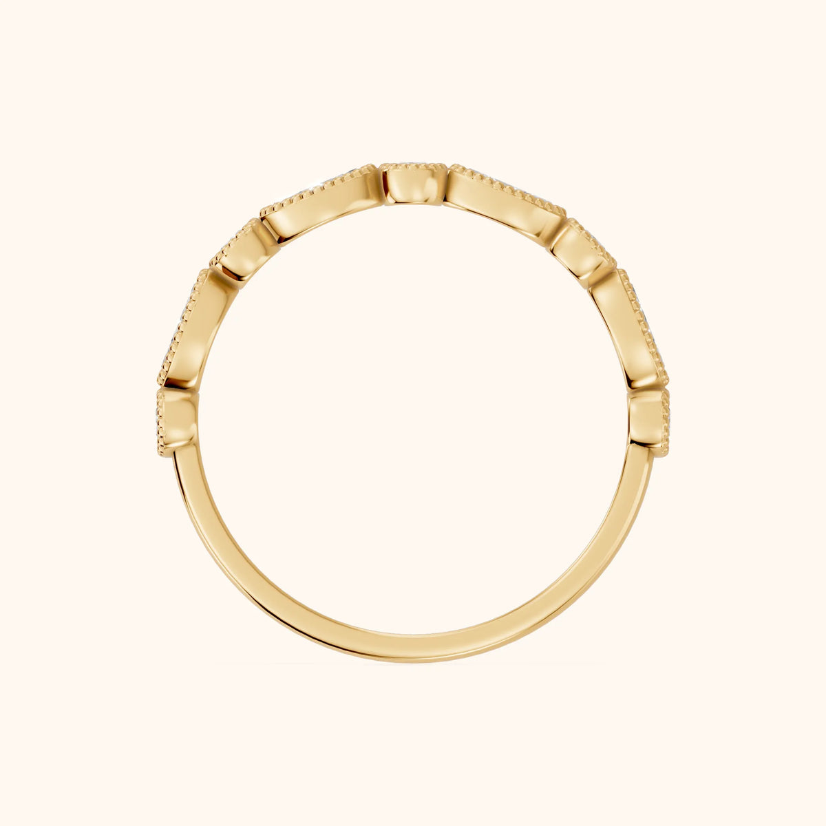 Celina Milgrain Bezel Marquise & Round Diamond Half Eternity Band in Yellow Gold - FingerView